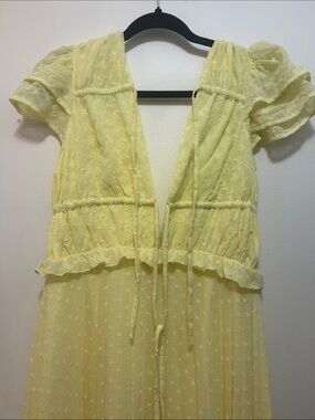 ASOS Plunge Pleated Midi Dress In Broderie Textured In Yellow